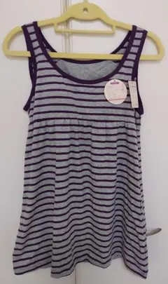 【新品未使用】グレー❤️紫のストライプキャミソール モールドカップ付き Lサイズ