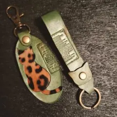 本革レザー猫キーホルダーストラップ付き猫キーリングハンドメイドレザークラフト