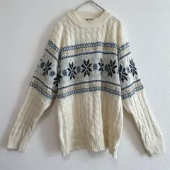 SILTOP 雪の結晶柄 長袖ニット アイボリー 【フリー】 秋冬 海外古着