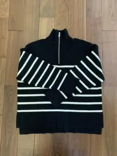 ZARA ハーフジップニット　ストライプ L