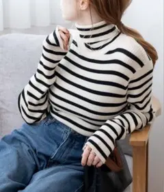 WEGO リブ　タートルネック　ニット　ボーダー