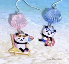 大人可愛い♡ アシンメトリー パンダピアス・イヤリング　★ラスト1セット★