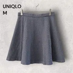 UNIQLO ユニクロ ポンチ フレア スカート ミニ ストライプ M ゴム 紺