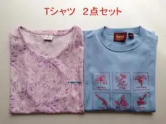 レディース Tシャツ 2枚セット Lサイズ ピンク柄 ライトブルー