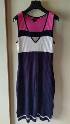 美品トミー ヒルフィガー ニットワンピース Sサイズ ピンク ネイビー 綿ニット