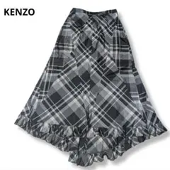 KENZO チェック柄フレアスカート 36　シルク製のサムネイル