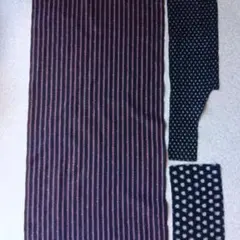 古布　藍染木綿細縦縞未使用ハギレ、雪ん子絣ハギレ　3点　Y08-8-8