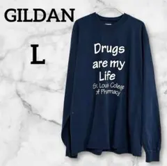 GILDAN 【L】ネイビー プリントデザイン　スウェット トレーナー