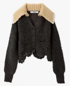 新品✨FURFUR ファーファー ビッグカラークロシェカーディガン 羊毛混のサムネイル