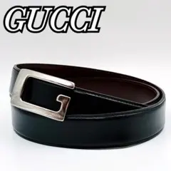 GUCCI グッチ Gロゴ バックル レザー ベルト シルバー ブラック