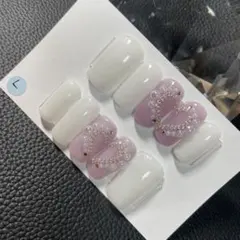 【現品限り】0009白と紫のハートネイルチップLサイズ10個セット