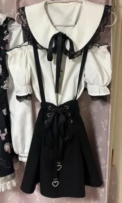 MARS オフショルブラウス＆ハートチャーム付きスピンドルスカパン - ブラック