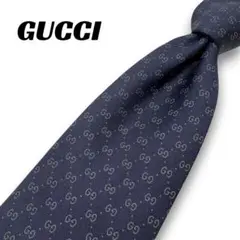 美品】GUCCI グッチ ネクタイ 高級シルク GG ネイビー 紺 ジャガード