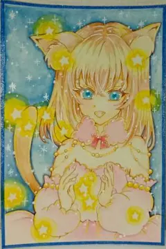 猫*山様 手描きオリジナルイラストアナログ「猫の星遊び」