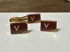 ゴールド×レッド カフス＆ネクタイピンセット メンズ ヴィンテージ風
