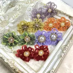 T.2 カラフルビーズフラワー ピアス or イヤリングバイカラー　選べる6色