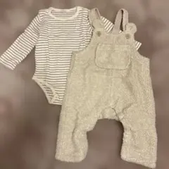 petit main ロンパース　フリースオーバーオールセット　くま