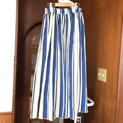 【サイレントワース】ストライプ柄ロングスカートウエストゴム