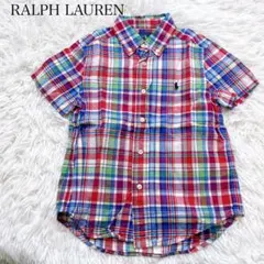 ポロラルフローレン 半袖 シャツ チェックシャツ 4T ロゴ刺繍 キッズ 子供服