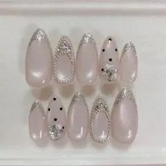 マグネット　ガラスフレンチ　ドット　ビジュー　ワンホン　ネイルチップ現品のサムネイル