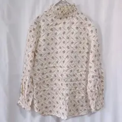 ヴィンテージ風 総柄 ハイネックブラウス シャーリング 花柄 レトロ 【F】