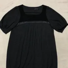 【匿名配送】アンタイトル 7分袖ワンピース 膝丈 異素材切り替え グレー系 XL