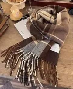 マフラー レディース チェック柄 大判 ストール ベージュ チェック柄