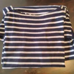 ボートネック 半袖Tシャツ ネイビーとホワイトストライプワンピースのサムネイル