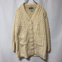 N-2621 古着 フィッシャーマン アランニット カーディガン アイルランド製