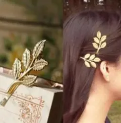 ヘアピン ゴールド 葉 ヘアクリップ 金色の葉 韓国 クリップ #C209-1
