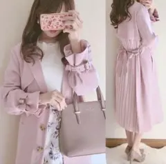 ミッシュマッシュピンクプリーツロングコート