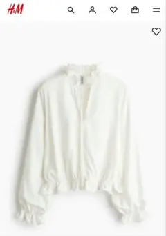 H&M フリルトリムブラウス S ホワイト