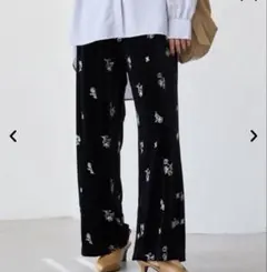 coen フラワー刺繍イージーワイドパンツ Lサイズ