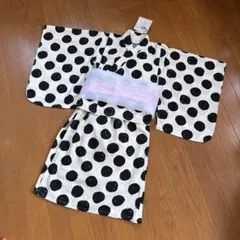 未使用 水玉模様 浴衣3点セット 2way 黒✖️オフホワイト 120㎝