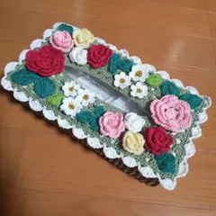 ボックスティッシュカバー(カーネーション) レース編み - メルカリ