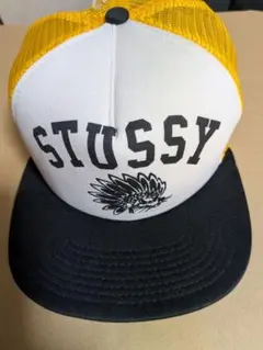 STUSSY メッシュキャップ イエロー ブラック　ヴィンテージ品