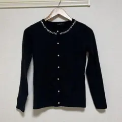 イング ニットカーディガン 美品 ビジュー襟 大人可愛い ウール 羽織り M