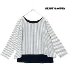 極美品 BEAUTY&YOUTH ストライプブラウス バックフレア 通勤 日本製