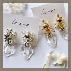 0クリア×オーロラビーズ ハンドメイドピアス メタル イヤリング 軽量 再販