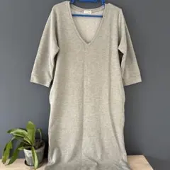 レプシィム（LEPSIM）グレー五分袖チュニック　ロングワンピース