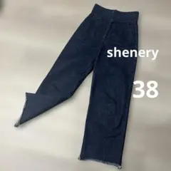 shenery シーナリーダークブルー ハイウエスト ワイドレッグ デニム 38