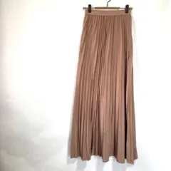 プリーツスカート S ブラウン ロング丈 ウエストゴム きれいめ 春夏