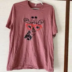 即発送☆メンズ 半袖Tシャツ ピンク キリンイラスト カジュアル コットン生地