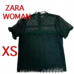 美品☆ZARA WOMAN ☆レース ブラウス ☆ハイネック 半袖 M グリーン