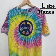 Hanes　Tシャツ　L　タイダイ柄　プリント　ロゴ　CAVS　半袖　USA古着