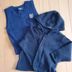 COMME CA ISM ネイビー Vネックベスト&パーカー 90