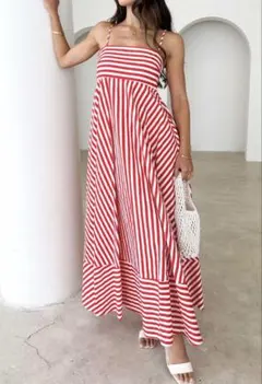 【新品未使用】ストライプ ノースリーブ ロングワンピース キャミ マキシドレス