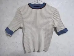 リブ編み半袖ニット アイボリー F