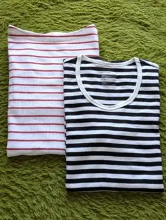 お値下げ中✨️【未使用】無印良品ボーダT クルーネック& ボートネック七分袖2点