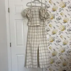 スナイデル　パフスリーブ チェック柄 パンツセットアップ